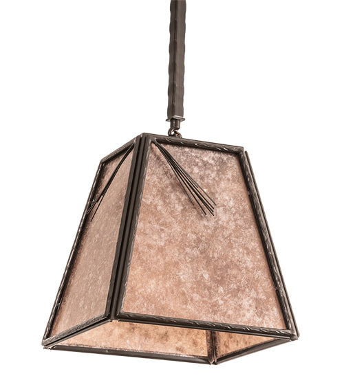 Meyda Lighting Lone Pine Needle 17" Timeless Bronze Pendant Light With Silver Mica Shade Glass