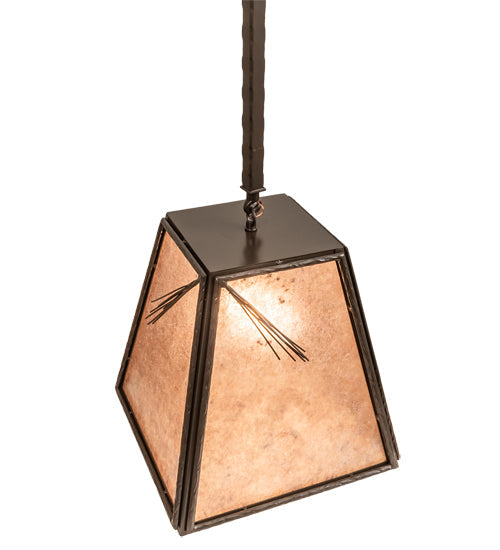 Meyda Lighting Lone Pine Needle 17" Timeless Bronze Pendant Light With Silver Mica Shade Glass