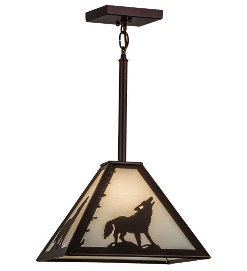 Meyda Lighting Lone Wolf 17" Mahogany Bronze Pendant Light With White Shade Glass