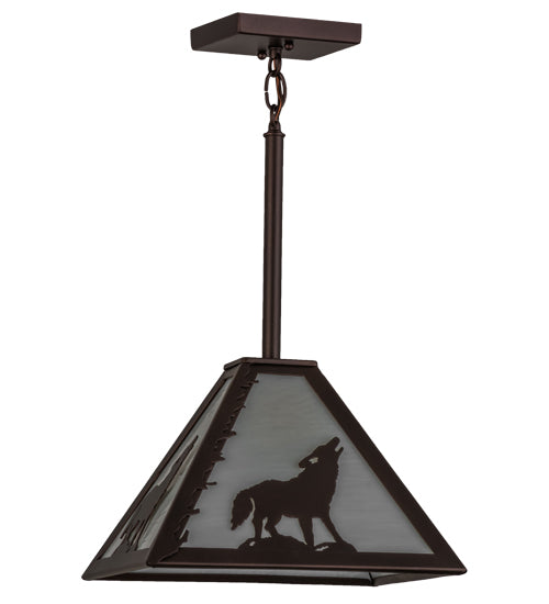 Meyda Lighting Lone Wolf 17" Mahogany Bronze Pendant Light With White Shade Glass