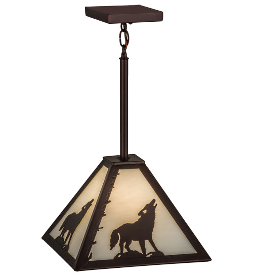 Meyda Lighting Lone Wolf 17" Mahogany Bronze Pendant Light With White Shade Glass