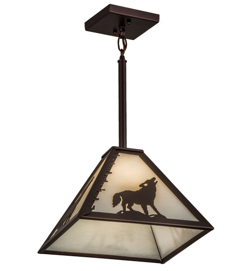 Meyda Lighting Lone Wolf 17" Mahogany Bronze Pendant Light With White Shade Glass