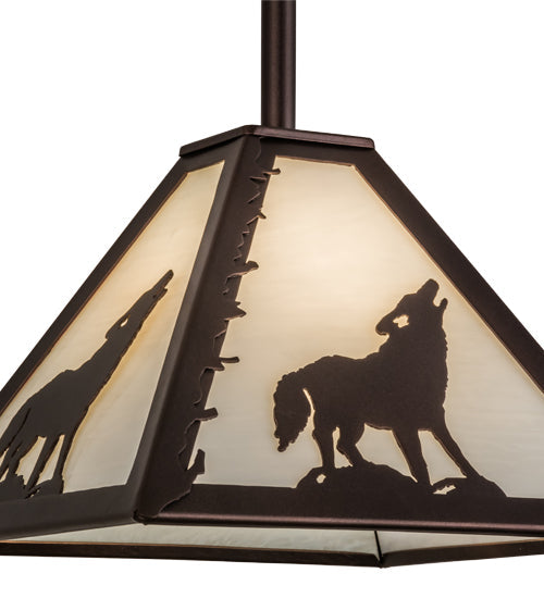 Meyda Lighting Lone Wolf 17" Mahogany Bronze Pendant Light With White Shade Glass