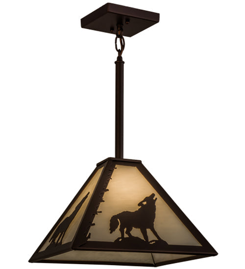 Meyda Lighting Lone Wolf 17" Mahogany Bronze Pendant Light With White Shade Glass