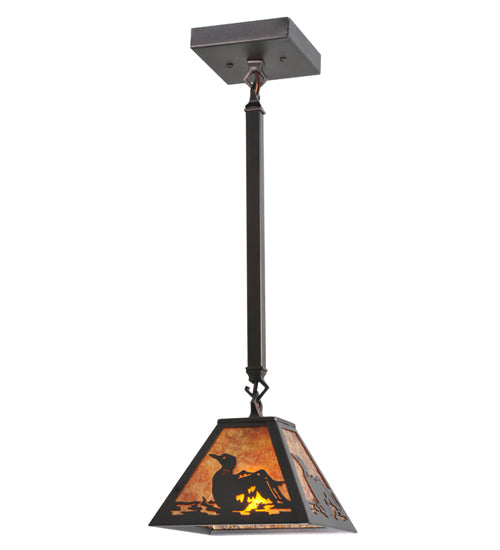 Meyda Lighting Loon 11" Mahogany Bronze Mini Pendant Light With Amber Mica Shade Glass