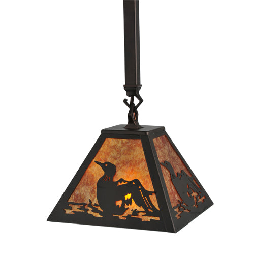 Meyda Lighting Loon 11" Mahogany Bronze Mini Pendant Light With Amber Mica Shade Glass