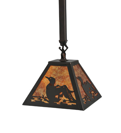 Meyda Lighting Loon 11" Mahogany Bronze Mini Pendant Light With Amber Mica Shade Glass