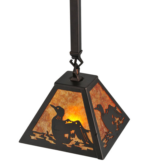 Meyda Lighting Loon 11" Mahogany Bronze Mini Pendant Light With Amber Mica Shade Glass