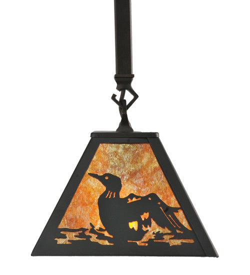 Meyda Lighting Loon 11" Mahogany Bronze Mini Pendant Light With Amber Mica Shade Glass