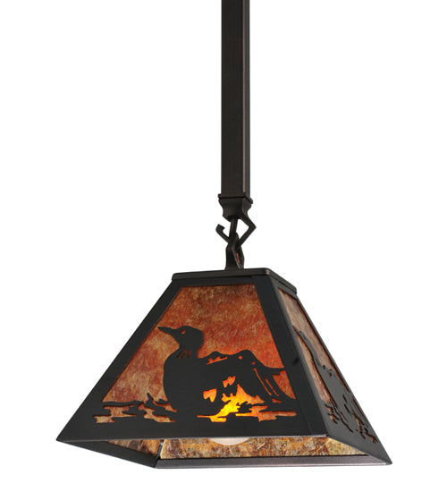 Meyda Lighting Loon 11" Mahogany Bronze Mini Pendant Light With Amber Mica Shade Glass