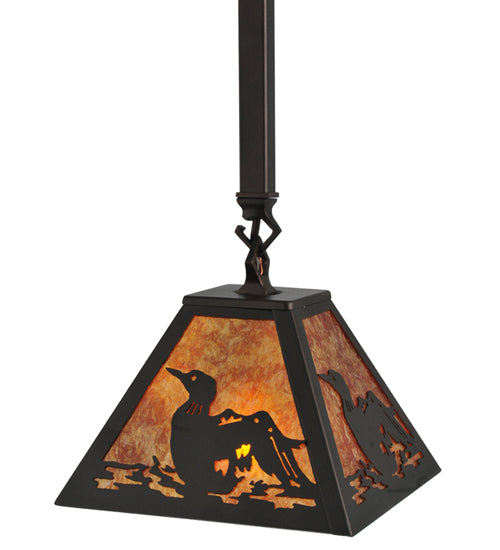 Meyda Lighting Loon 11" Mahogany Bronze Mini Pendant Light With Amber Mica Shade Glass