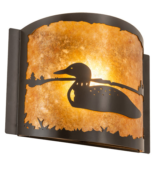 Meyda Lighting Loon 12" Timeless Bronze Left Wall Sconce With Amber Mica Shade Glass