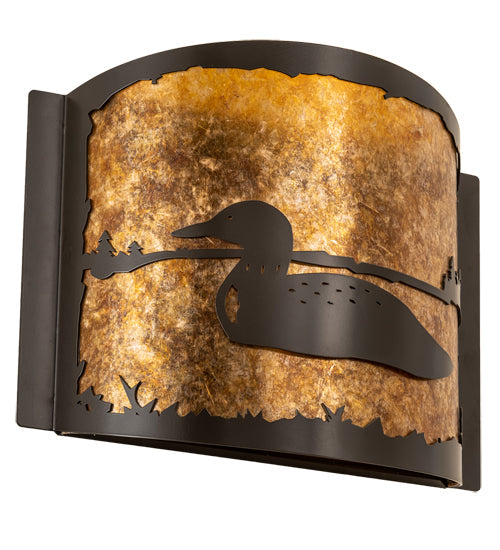 Meyda Lighting Loon 12" Timeless Bronze Left Wall Sconce With Amber Mica Shade Glass