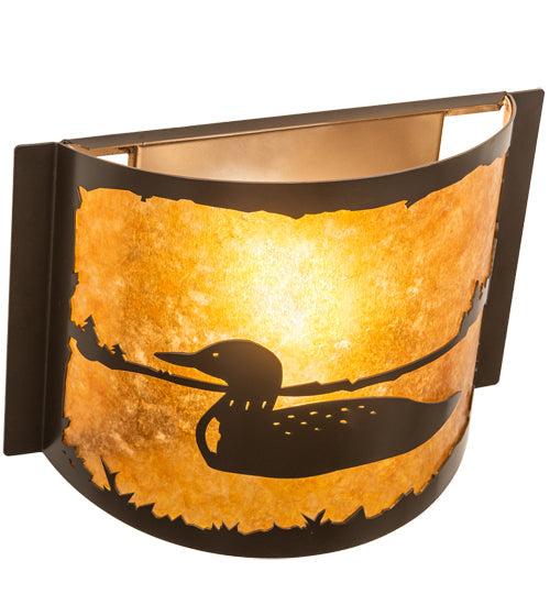 Meyda Lighting Loon 12" Timeless Bronze Left Wall Sconce With Amber Mica Shade Glass