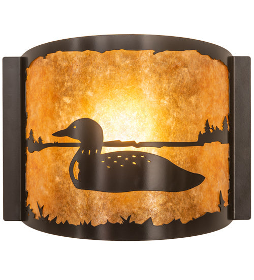 Meyda Lighting Loon 12" Timeless Bronze Left Wall Sconce With Amber Mica Shade Glass