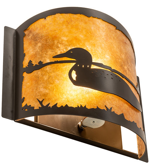 Meyda Lighting Loon 12" Timeless Bronze Left Wall Sconce With Amber Mica Shade Glass