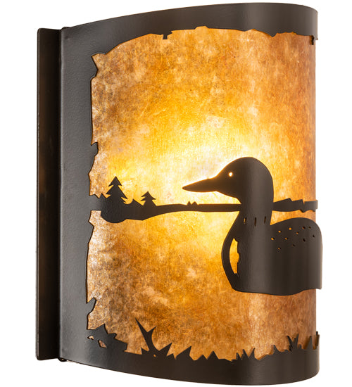 Meyda Lighting Loon 12" Timeless Bronze Left Wall Sconce With Amber Mica Shade Glass