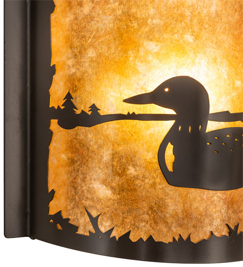 Meyda Lighting Loon 12" Timeless Bronze Left Wall Sconce With Amber Mica Shade Glass