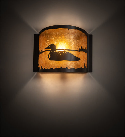 Meyda Lighting Loon 12" Timeless Bronze Left Wall Sconce With Amber Mica Shade Glass
