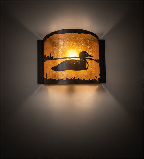 Meyda Lighting Loon 12" Timeless Bronze Right Wall Sconce With Amber Mica Shade Glass