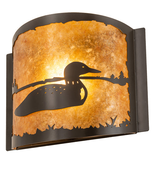 Meyda Lighting Loon 12" Timeless Bronze Right Wall Sconce With Amber Mica Shade Glass