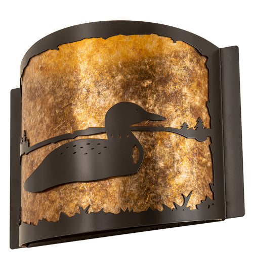 Meyda Lighting Loon 12" Timeless Bronze Right Wall Sconce With Amber Mica Shade Glass