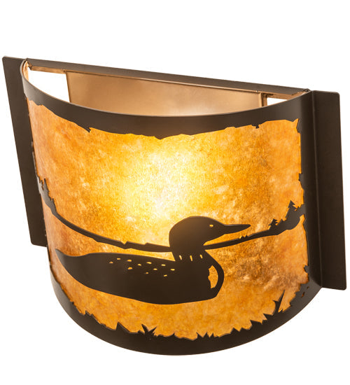 Meyda Lighting Loon 12" Timeless Bronze Right Wall Sconce With Amber Mica Shade Glass