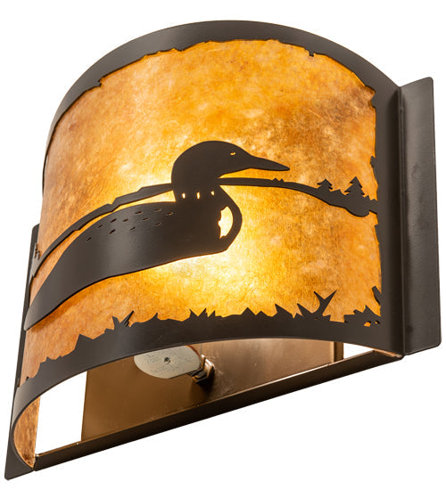 Meyda Lighting Loon 12" Timeless Bronze Right Wall Sconce With Amber Mica Shade Glass