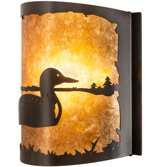 Meyda Lighting Loon 12" Timeless Bronze Right Wall Sconce With Amber Mica Shade Glass