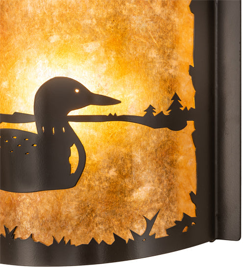 Meyda Lighting Loon 12" Timeless Bronze Right Wall Sconce With Amber Mica Shade Glass