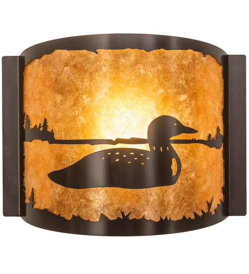 Meyda Lighting Loon 12" Timeless Bronze Right Wall Sconce With Amber Mica Shade Glass