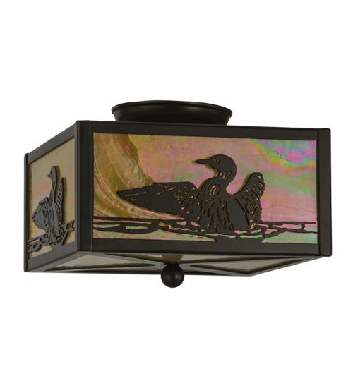 Meyda Lighting Loon 14" 2-Light Timeless Bronze Flush Mount Light With Beige Iridescent Shade Glass