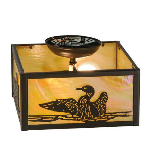 Meyda Lighting Loon 14" 2-Light Timeless Bronze Flush Mount Light With Beige Iridescent Shade Glass
