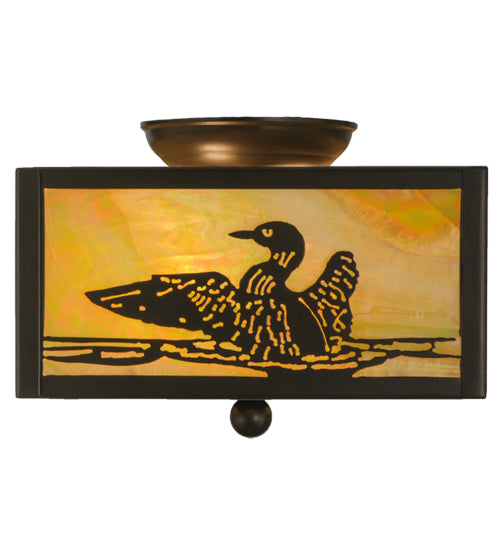 Meyda Lighting Loon 14" 2-Light Timeless Bronze Flush Mount Light With Beige Iridescent Shade Glass