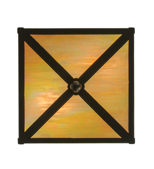 Meyda Lighting Loon 14" 2-Light Timeless Bronze Flush Mount Light With Beige Iridescent Shade Glass