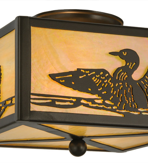 Meyda Lighting Loon 14" 2-Light Timeless Bronze Flush Mount Light With Beige Iridescent Shade Glass