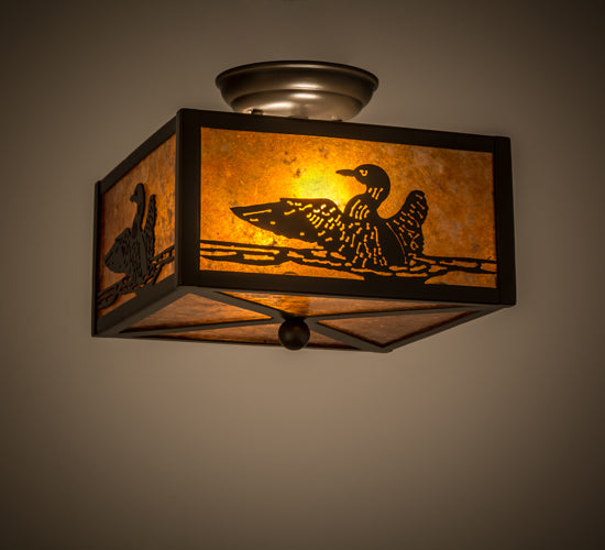 Meyda Lighting Loon 15" 2-Light Timeless Bronze Flush Mount Light With Amber Mica Shade Glass