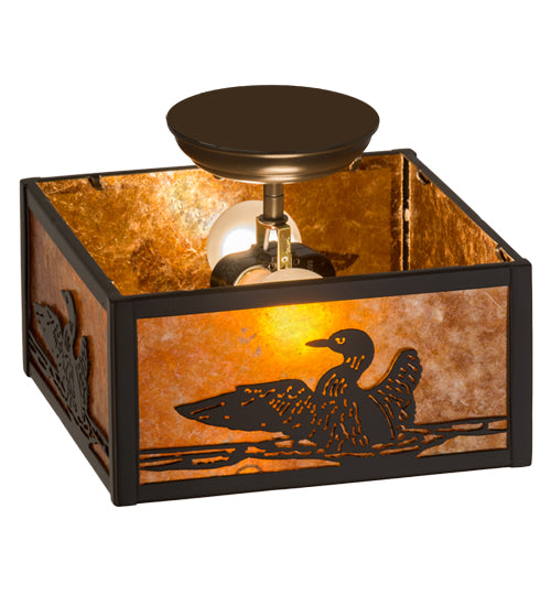 Meyda Lighting Loon 15" 2-Light Timeless Bronze Flush Mount Light With Amber Mica Shade Glass