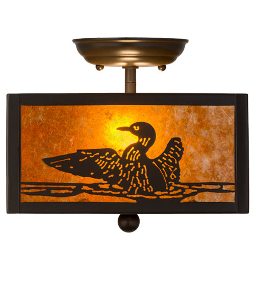 Meyda Lighting Loon 15" 2-Light Timeless Bronze Flush Mount Light With Amber Mica Shade Glass