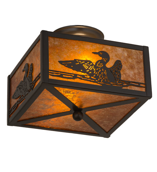 Meyda Lighting Loon 15" 2-Light Timeless Bronze Flush Mount Light With Amber Mica Shade Glass
