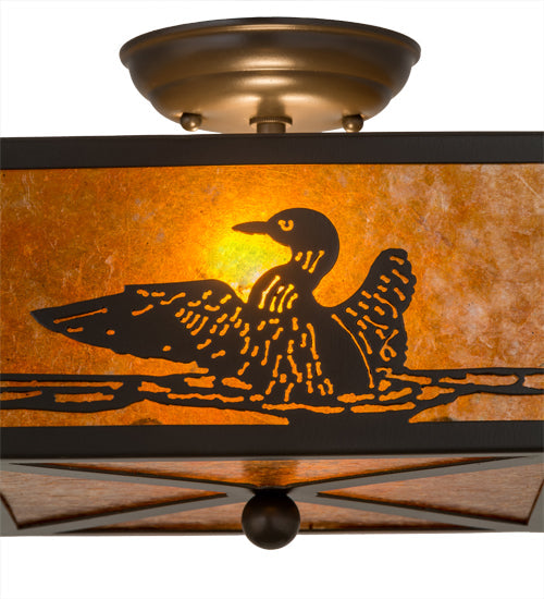 Meyda Lighting Loon 15" 2-Light Timeless Bronze Flush Mount Light With Amber Mica Shade Glass