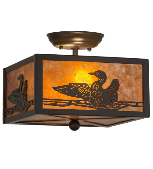 Meyda Lighting Loon 15" 2-Light Timeless Bronze Flush Mount Light With Amber Mica Shade Glass