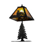Meyda Lighting Loon 15" Textured Black Accent Table Lamp With Amber Mica Shade Glass