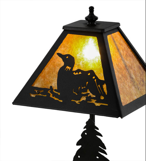 Meyda Lighting Loon 15" Textured Black Accent Table Lamp With Amber Mica Shade Glass