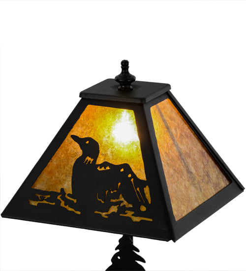Meyda Lighting Loon 15" Textured Black Accent Table Lamp With Amber Mica Shade Glass