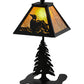 Meyda Lighting Loon 15" Textured Black Accent Table Lamp With Amber Mica Shade Glass