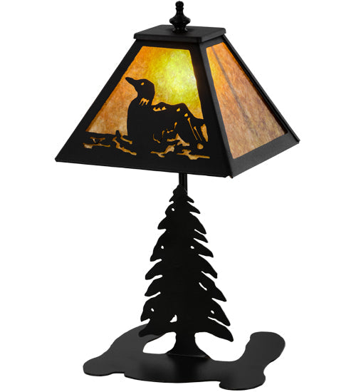 Meyda Lighting Loon 15" Textured Black Accent Table Lamp With Amber Mica Shade Glass