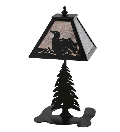 Meyda Lighting Loon 15" Textured Black Accent Table Lamp With Silver Mica Shade Glass