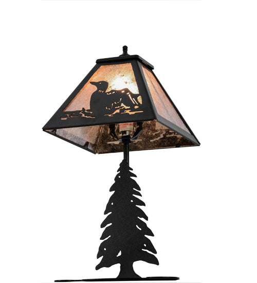 Meyda Lighting Loon 15" Textured Black Accent Table Lamp With Silver Mica Shade Glass