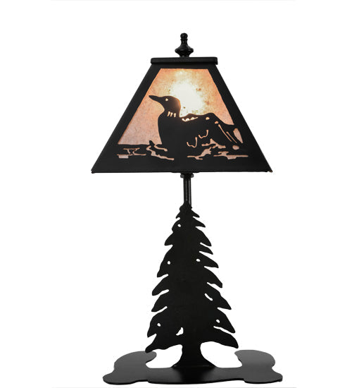 Meyda Lighting Loon 15" Textured Black Accent Table Lamp With Silver Mica Shade Glass